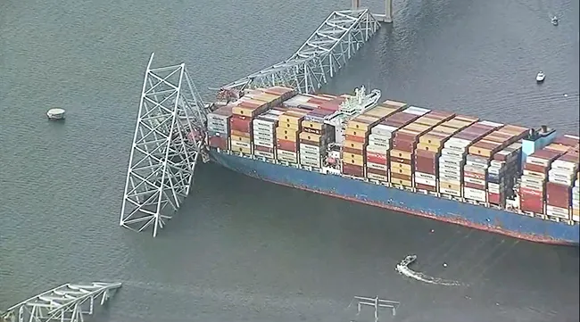 Cargo ship,  bridge wreckage